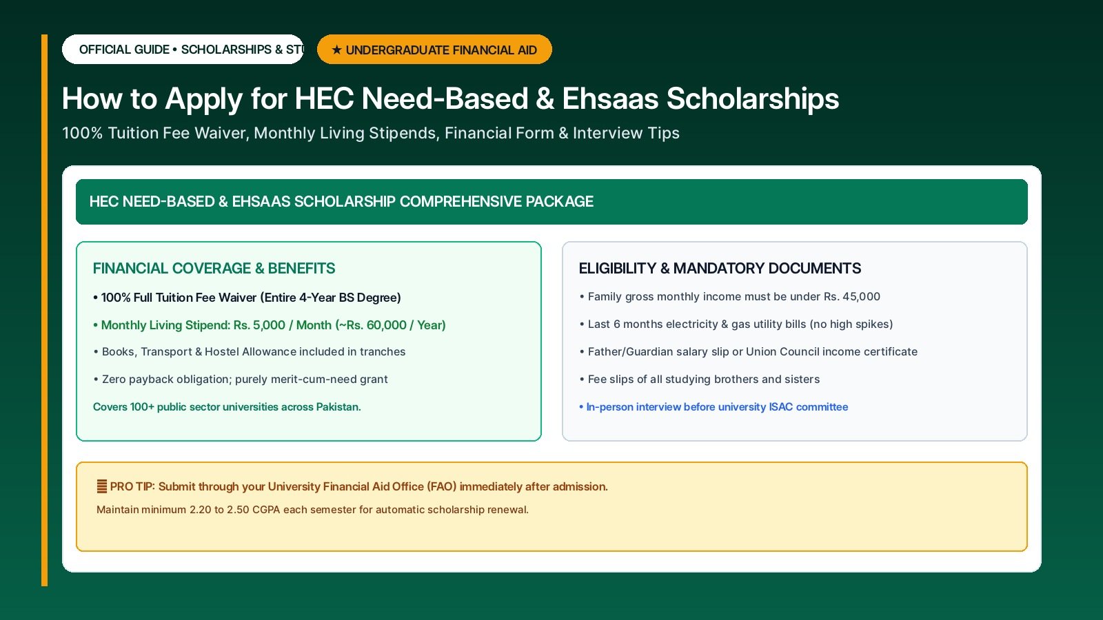 How to Apply for HEC Need-Based and Ehsaas Undergraduate Scholarships (Eligibility & Form Guide)