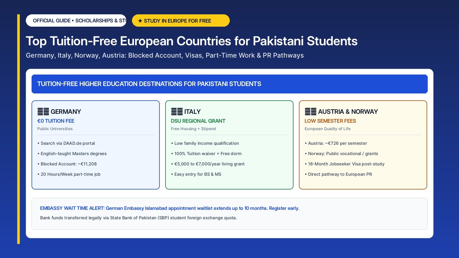 Top Tuition-Free European Countries for Pakistani Students: Blocked Account & Visa Requirements