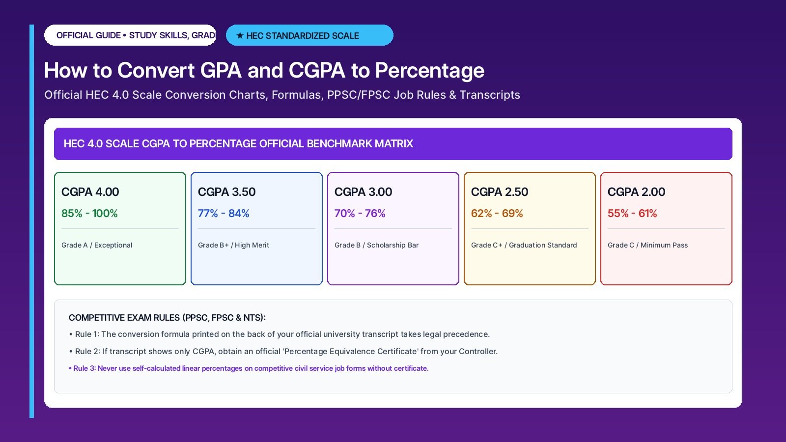 How to Convert GPA and CGPA to Percentage (Standard 4.0 Scale Conversion Charts & Formulas)