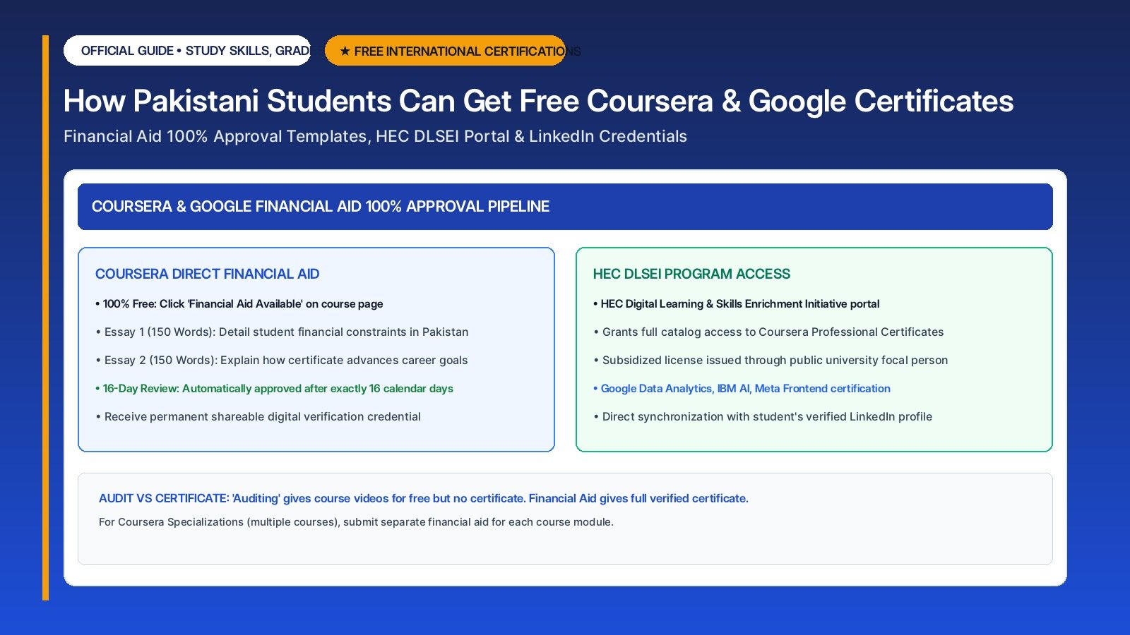 How Pakistani Students Can Get Free Coursera, Google & edX Certificates with Financial Aid