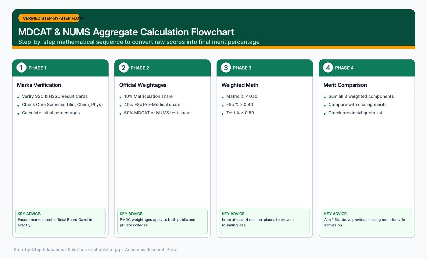 MDCAT & NUMS Aggregate Calculation Flowchart