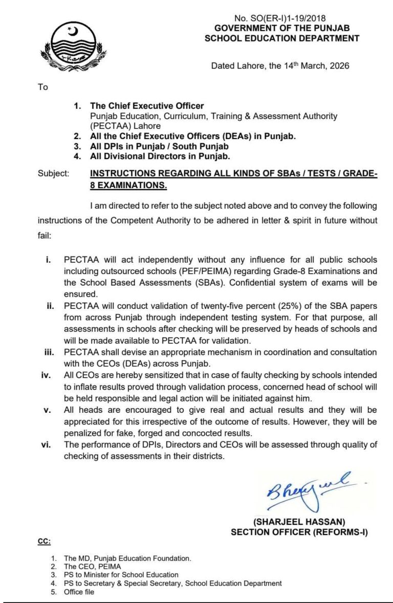 PECTAA will validate 25% of the papers of the School Based Assessment