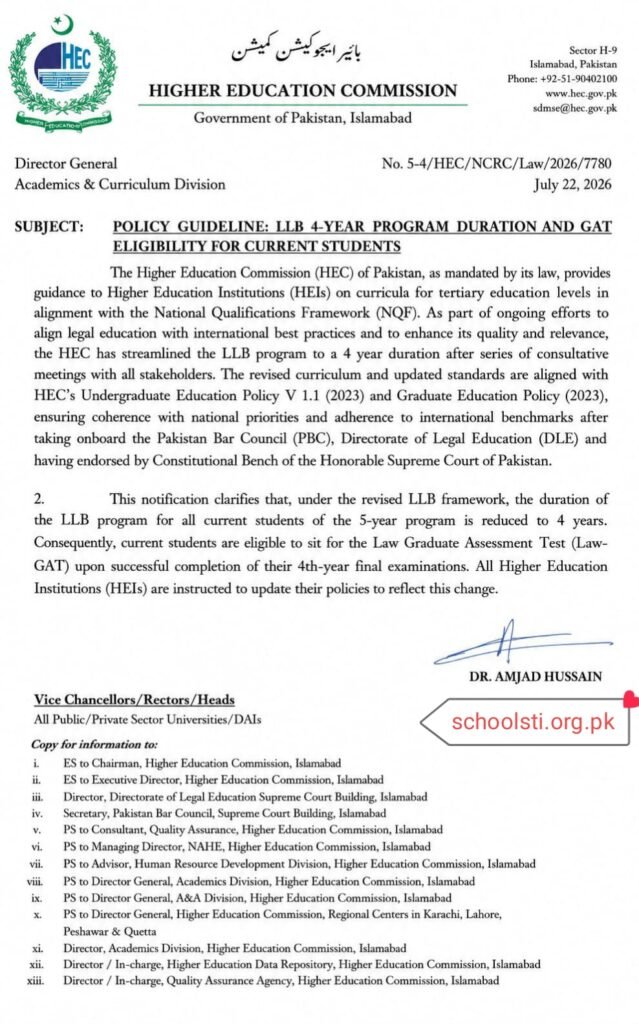 HEC Reduced the 5-Year LLB Program to 4 Years