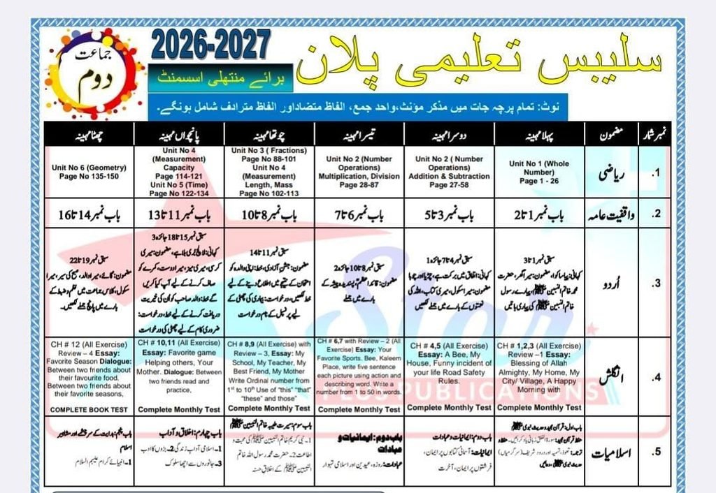 Taleemi Calendar2026 2027 Class 2