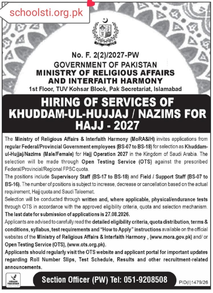apply for Khuddam-ul-Hujjaj and Nazims for Hajj 2027 through OTS