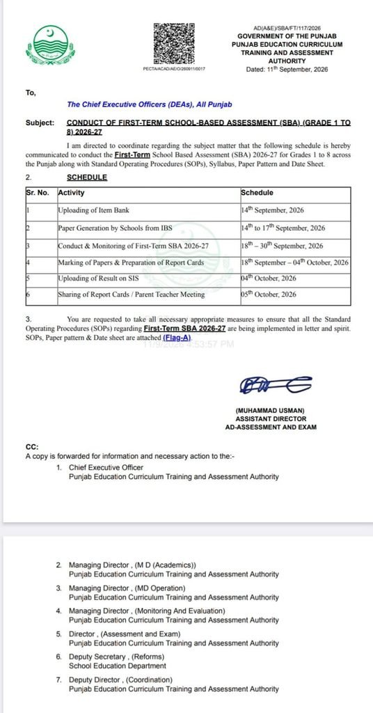 PECTAA First-Term School-Based Assessment (SBA) 2026–27