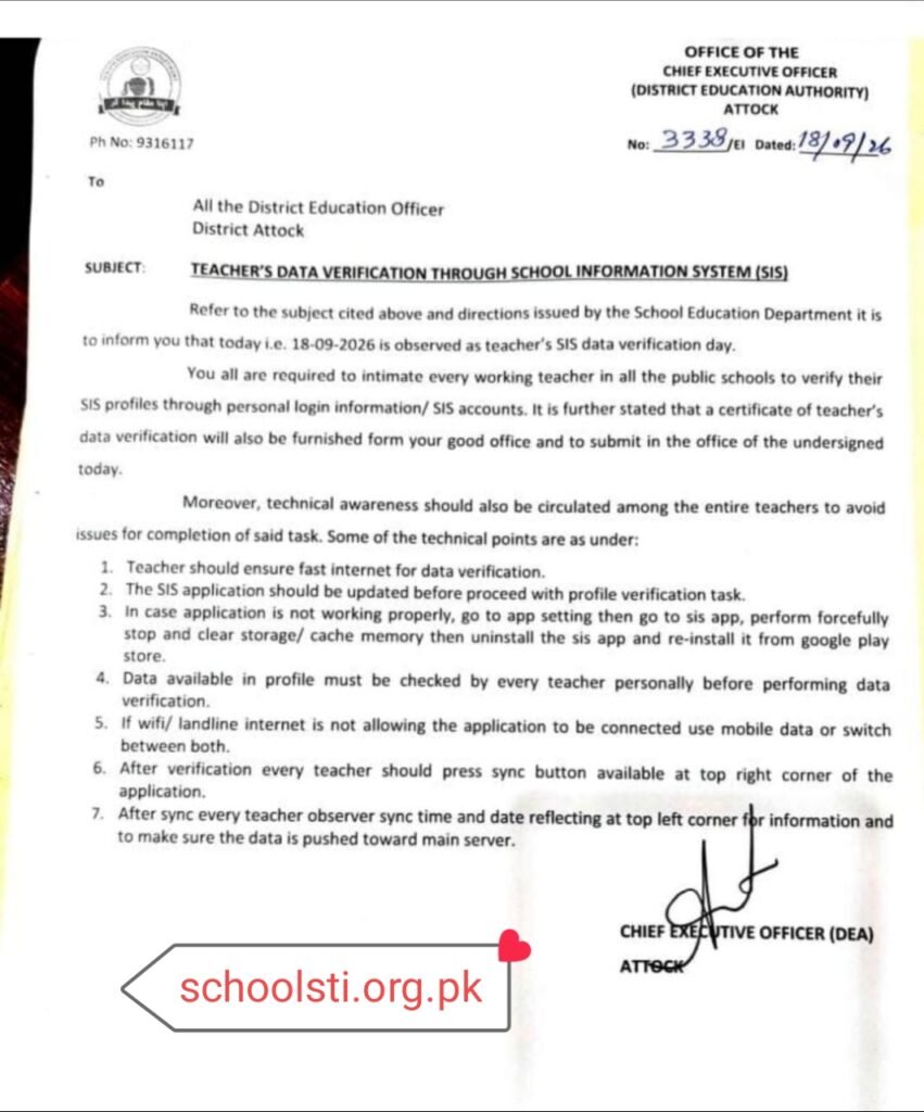 Teachers Data Verification Through SIS Teachers Data Verification Through SIS