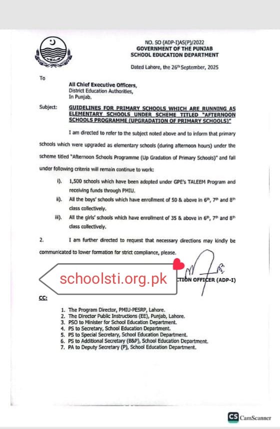 Punjab Afternoon Schools Upgradation Guidelines Punjab Afternoon Schools Upgradation Guidelines