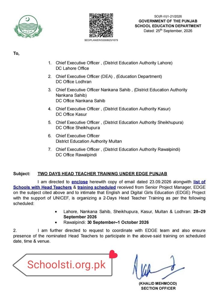 EDGE Punjab Two-Day Head Teacher Training 2026
