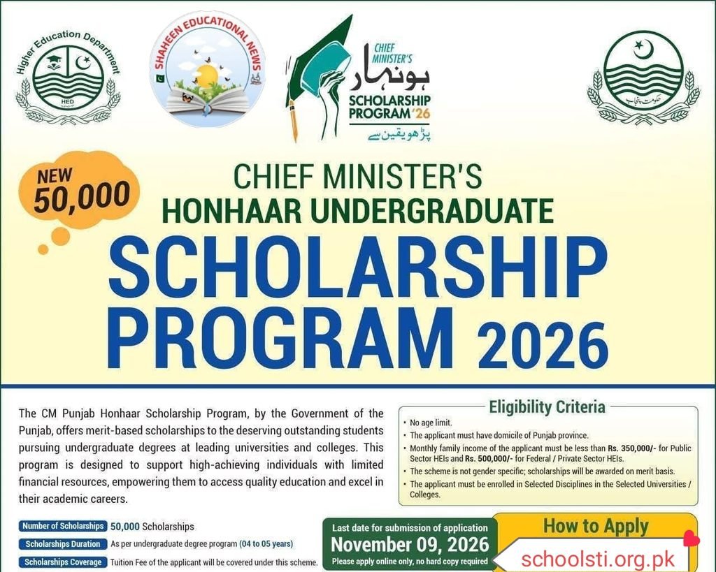 CM Punjab Honhaar Undergraduate Scholarship Program 2026 CM Punjab Honhaar Undergraduate Scholarship Program 2026